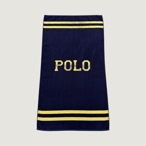 90s Polo Ralph Lauren Beach Towel Bath Blue Yellow Cotton Terry Striped Spellout